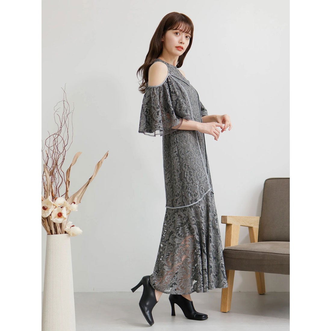 レディメイド LADYMADE 2WAYショルダーパイピングレースドレス 