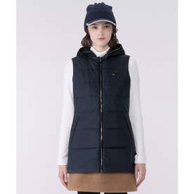 美品 ランバンスポール ゴルフ 中綿ワンピース ベスト 保温 ベルト付 38 ランバン スポール LANVIN SPORT 中わたワンピースEAT NAVIアウター