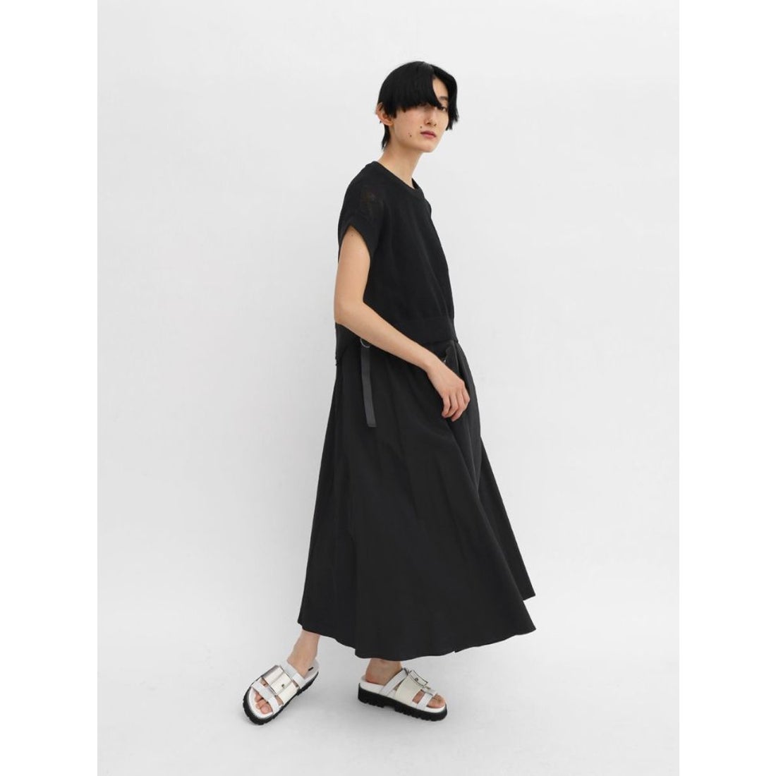 ラシュッド LASUD メッシュレイヤードワンピース （ブラック 