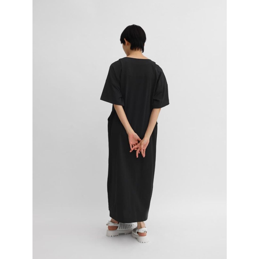 ラシュッド LASUD ドッキングデザインワンピース （チャコールグレー 