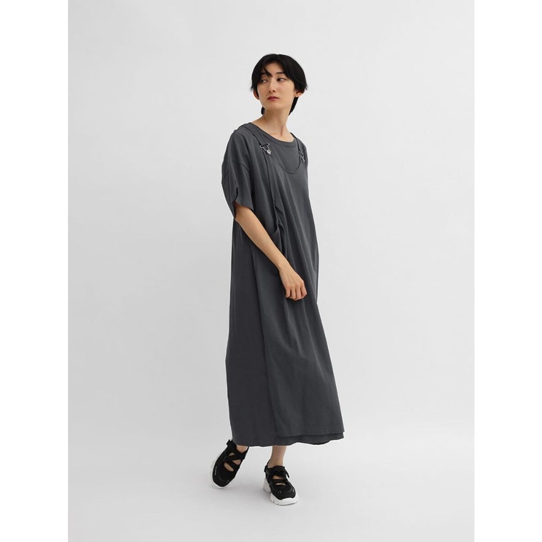 ラシュッド LASUD ドッキングデザインワンピース （チャコールグレー 