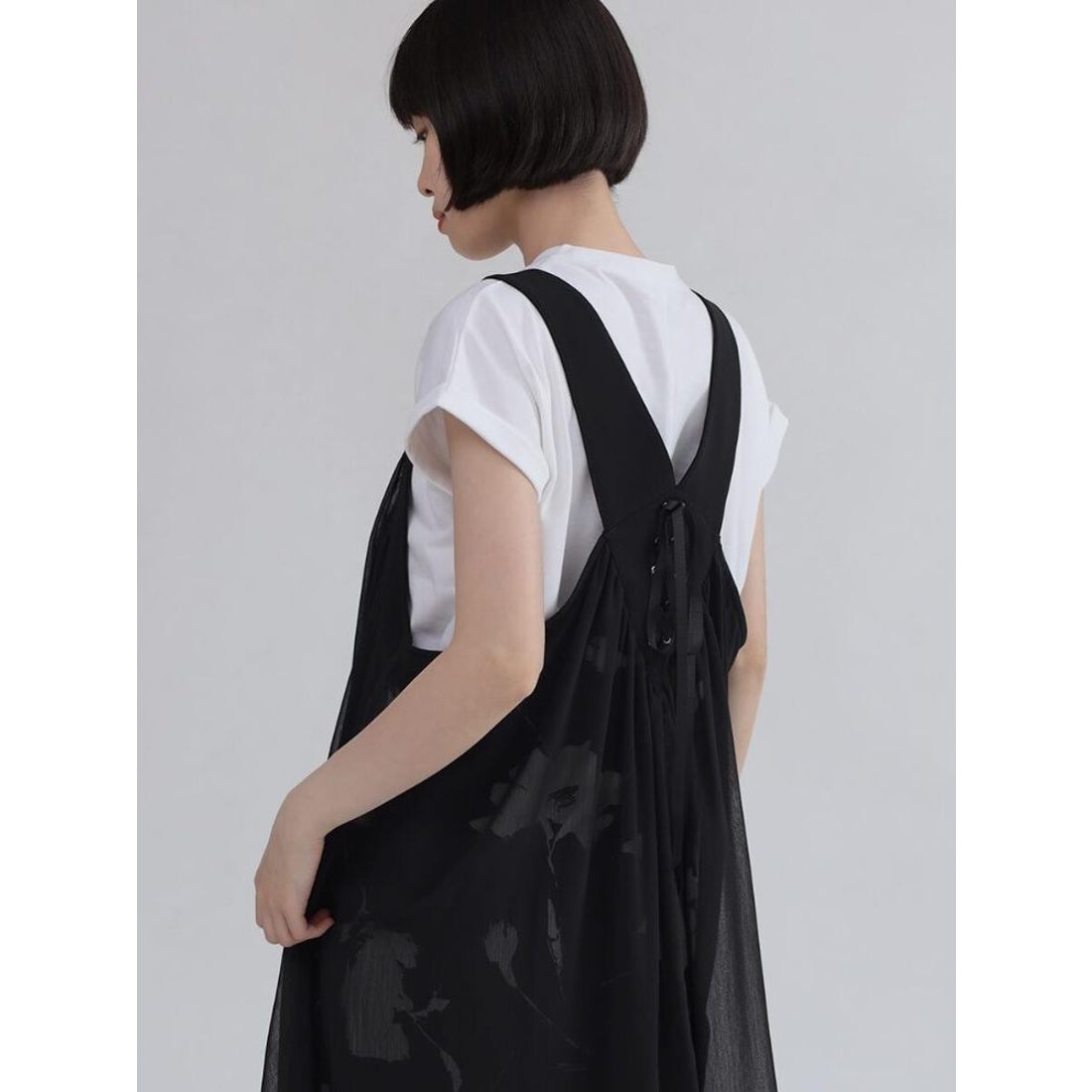ラシュッド LASUD フラワーレースアップジャンパースカート （ブラック