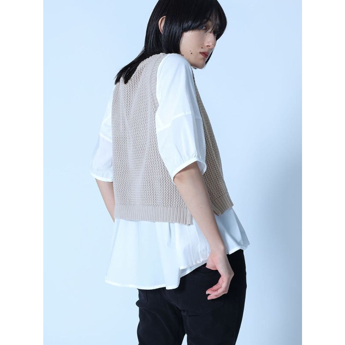 ラシュッド LASUD ニットベストレイヤードブラウス （ライトグレー