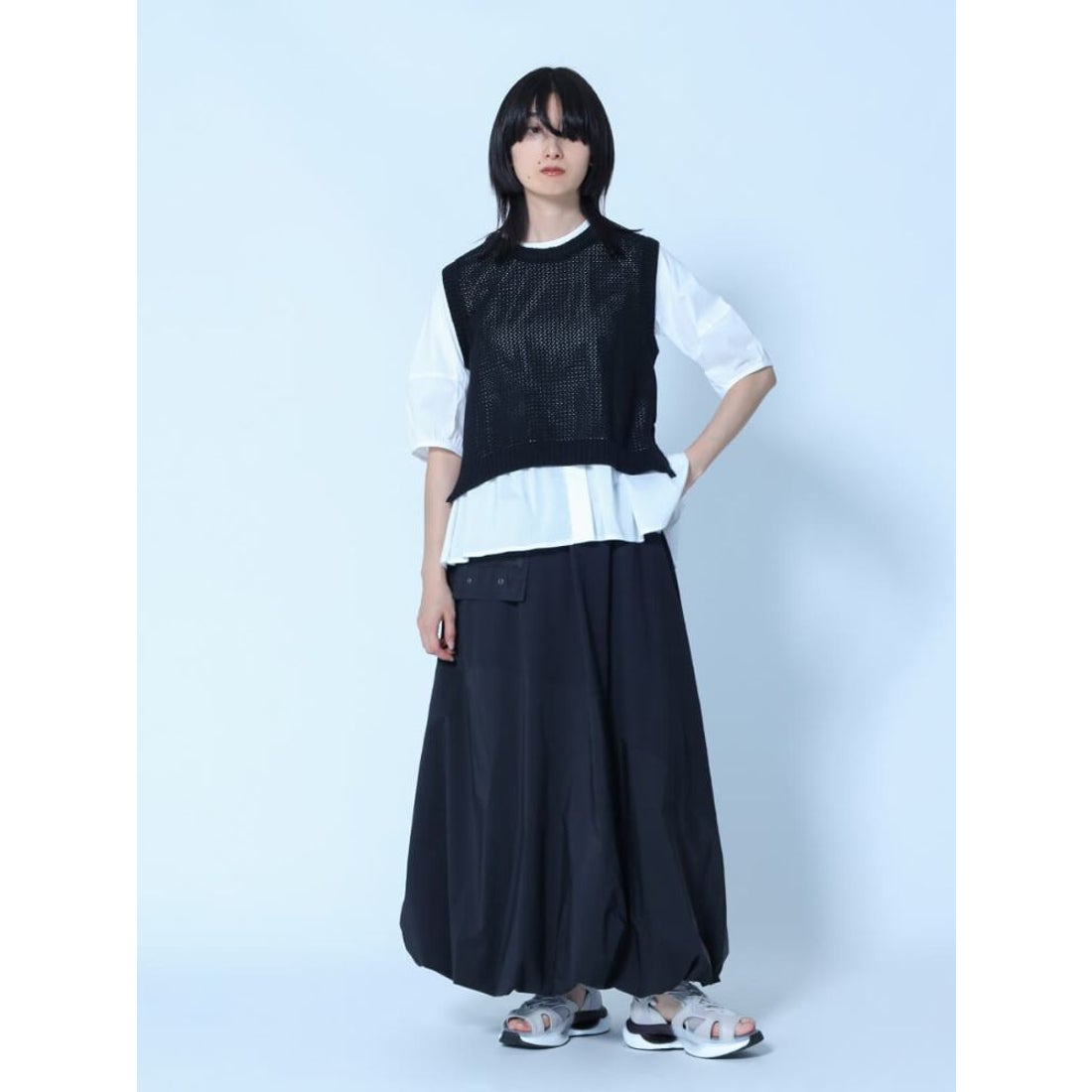 ラシュッド LASUD ニットベストレイヤードブラウス （ブラック