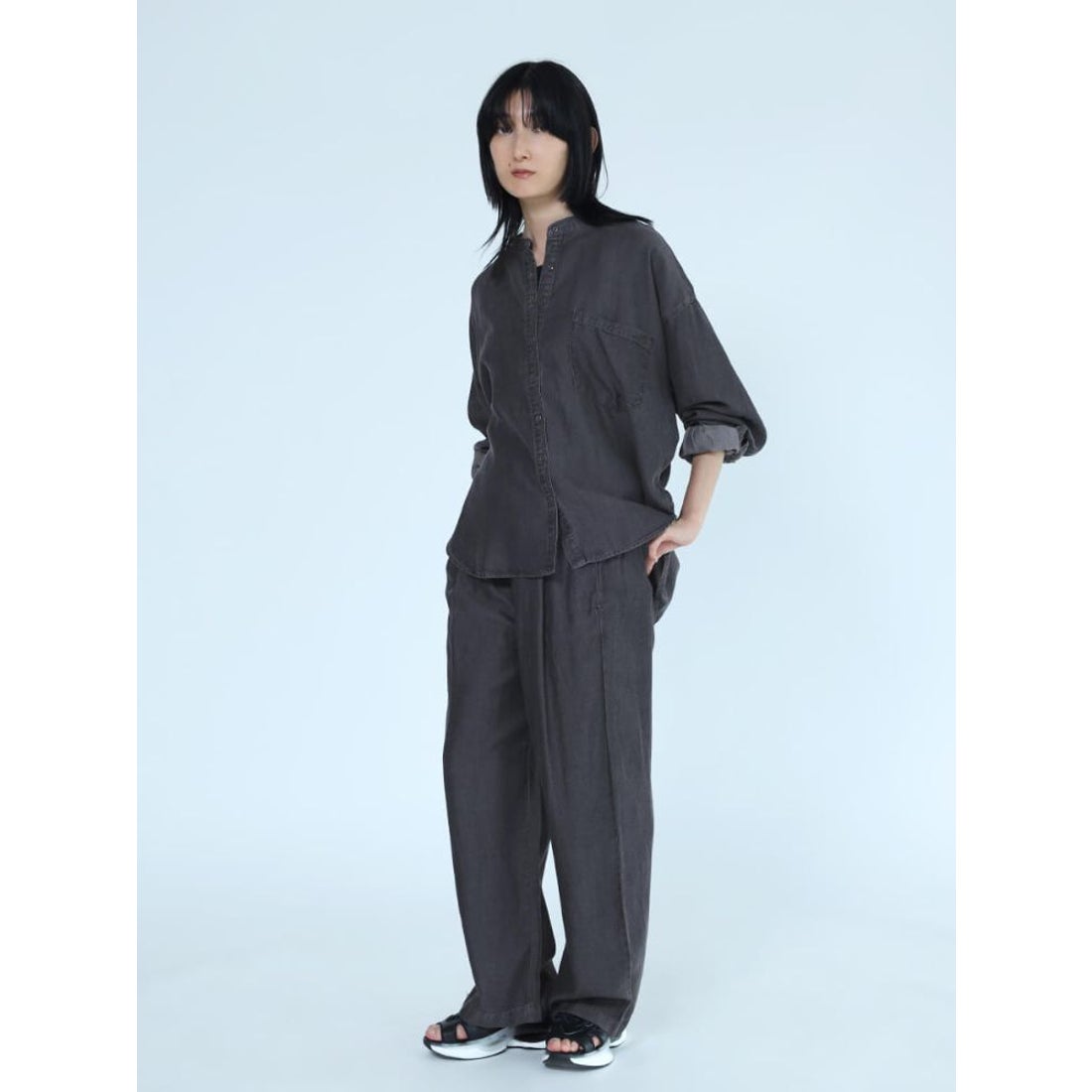 ラシュッド LASUD デニムライクテンセルシャツ （ブラック 