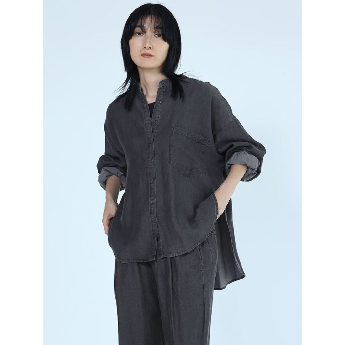 ラシュッド LASUD デニムライクテンセルシャツ （ブラック 