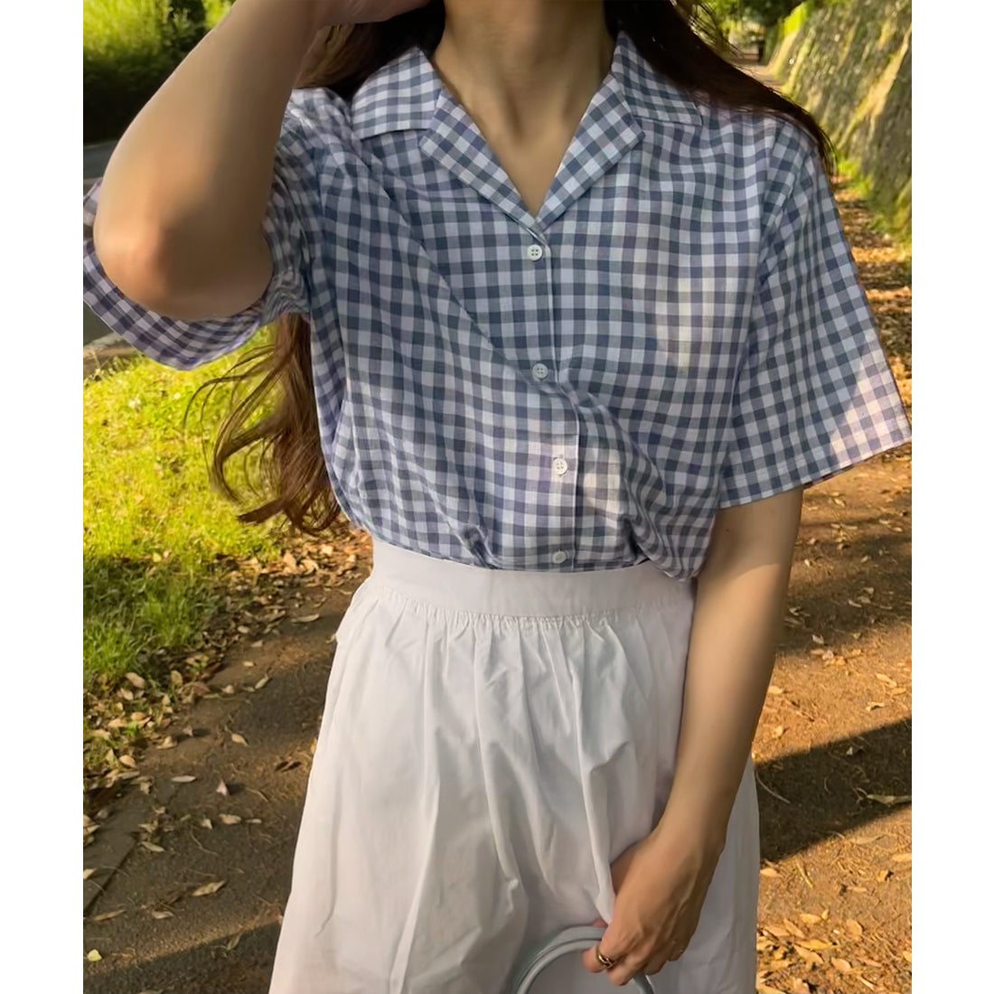 ラウアー LAUIR ギンガムチェック半袖シャツ （ブルー） -アウトレット 