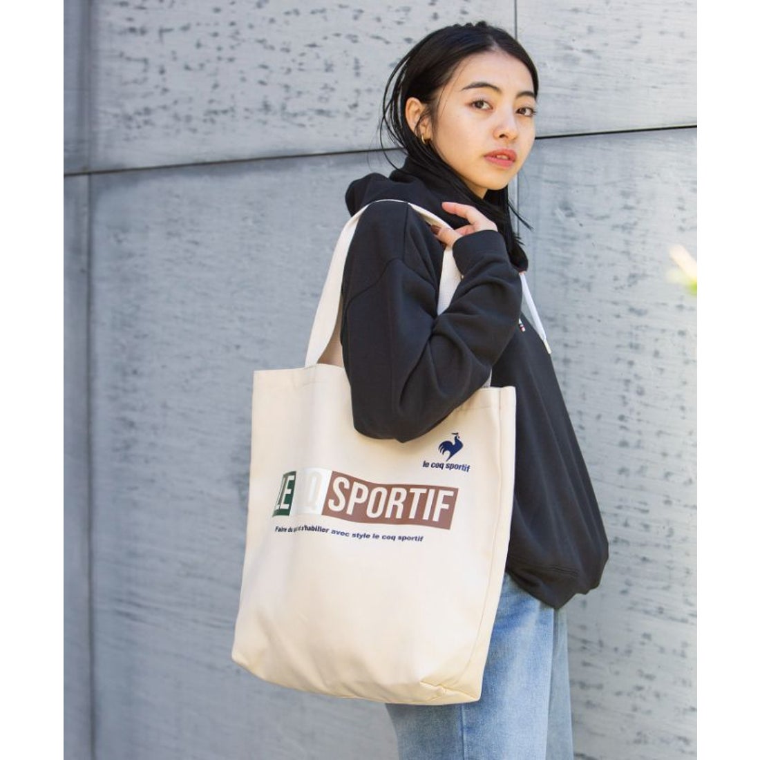 le coq sportif キャンバストートバッグ （グリーン×ホワイト×ブラウン