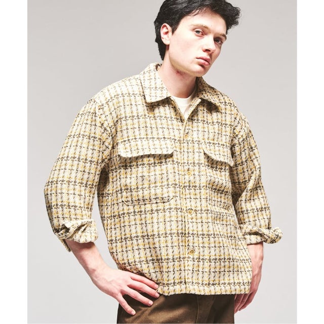 ロービングツイード チェックCPOシャツ （ベージュ）
