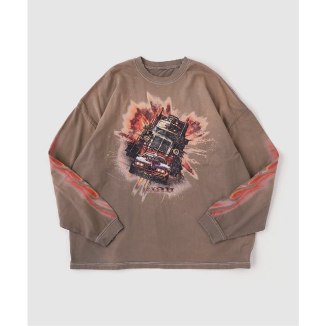 ANACHRONORM / アナクロノーム FLAME SLEEVE GRAPHIC L/S T-S （ブラウン）