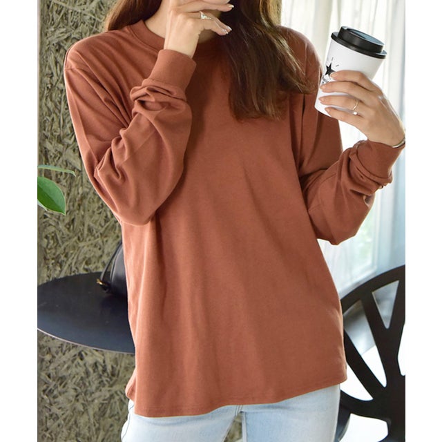 シンプル長袖Tシャツ （ブラウン）