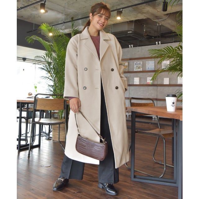 ダブルチェスターロングコート （アイボリー）