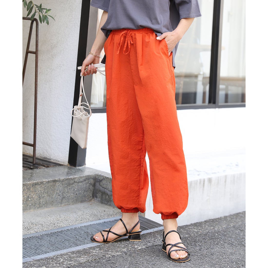アドティエ ad thie タック ワッシャー加工 カラージョガーナイロン