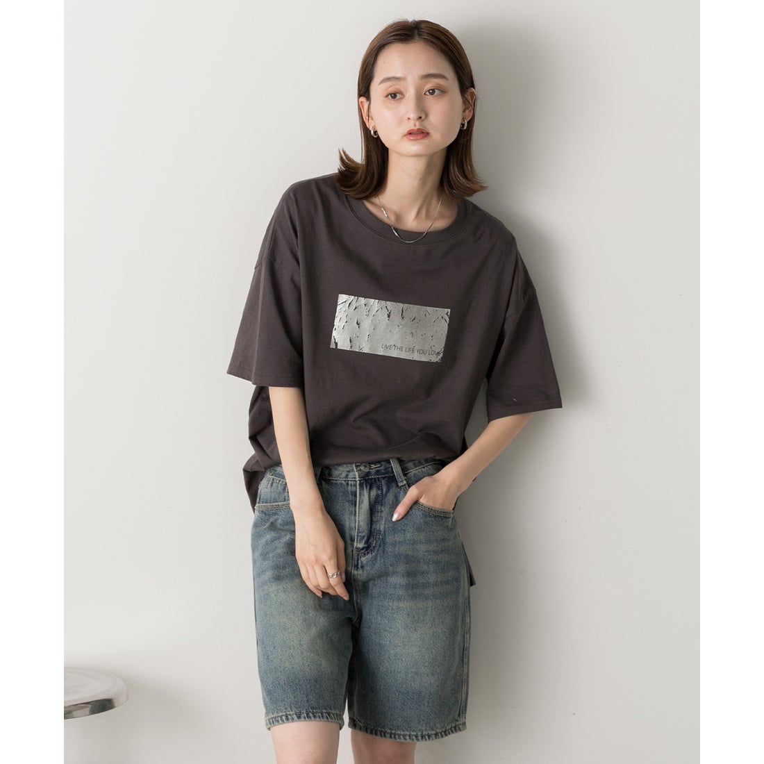 アドティエ ad thie 【2024SS新作】箔プリント オーバーサイズTシャツ