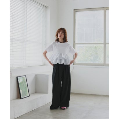 【2026SS新作】ティアードフリル ショート丈Tシャツ （チャコール）｜詳細画像