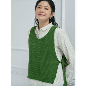 Vネックのニットベスト （ピーコックグリーン）