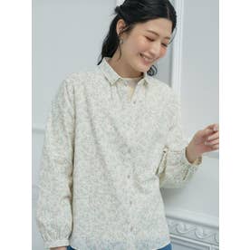 洗える小花柄ギャザーネックシャツ【産地ナブル】 （アイボリー）