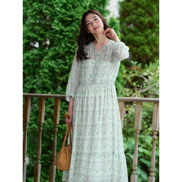 洗える Vネック小花柄フレアワンピース 【WILLIAM MORRIS】【35th】 （アイボリー）
