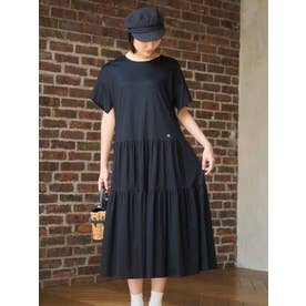 【接触冷感 洗える】ティアード切替ワンピース （ブラック）