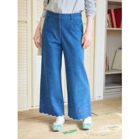 【ストレッチ】スカラップ刺繍のデニムパンツ （ブルー系）
