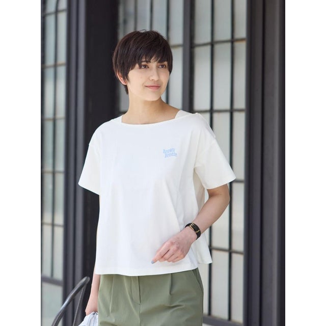 【UVケア 吸水速乾 洗える】 胸刺繍Tシャツ （アイボリー）