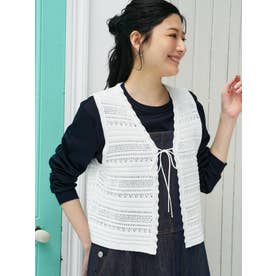 透かし編みVネックニットベスト （アイボリー）