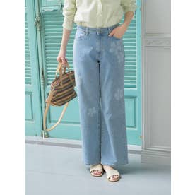 【ストレッチ】花柄ワイドデニム【EDWIN】【産地ナブル】【セットアップ】 （スカイブルー）