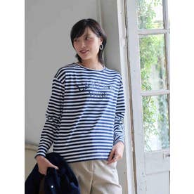 洗える ボーダーロゴTシャツ （ネイビー）