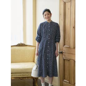 洗える 花柄スタンドカラーワンピース【CoC by CARA O CRUZ】 （ネイビー）