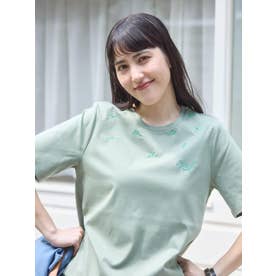 【接触冷感】リボン刺繍カットソー【CoC by CARA O CRUZ】 （グリーン）