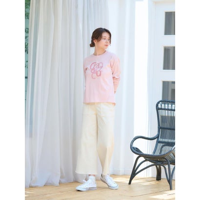 洗える スパンコール刺繍ロゴTシャツ （ピンク系）｜詳細画像