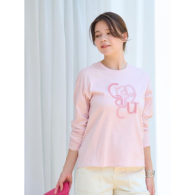 洗える スパンコール刺繍ロゴTシャツ （ピンク系）