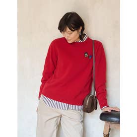 ワンポイント刺繍ニット （レッド系）