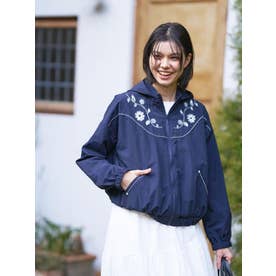 花刺繍ショート丈ブルゾン （ネイビー）