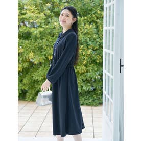 【ストレッチ】ウエストギャザーワンピース【CoC by CARA O CRUZ】 （ネイビー）