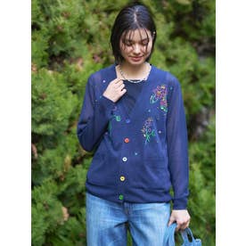 フローラル刺繍Vネックカーディガン【CoC by CARA O CRUZ】 （ネイビー）
