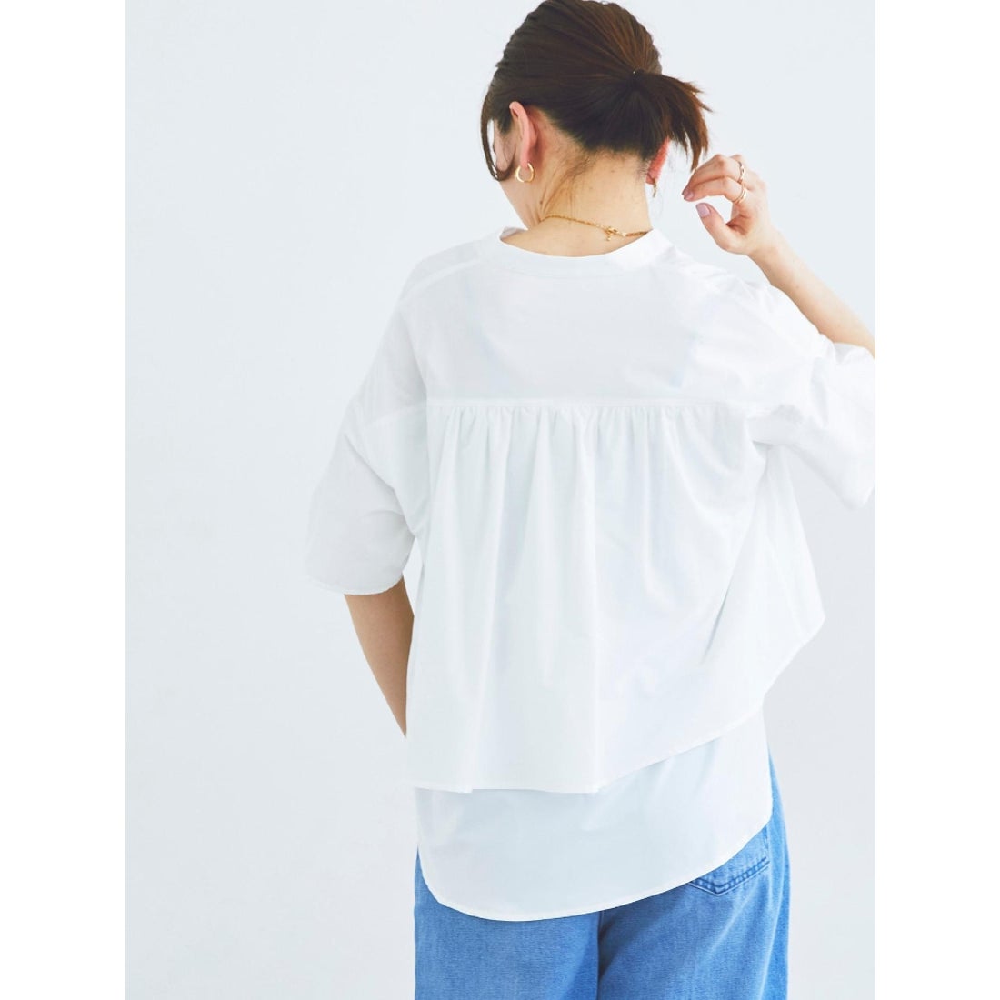ルクールブラン le.coeur blanc 2WAYパールボタンシャツ （ブルー