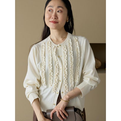 ルクールブラン le.coeur blanc フロントフリルニットカーデ （グレー）｜詳細画像