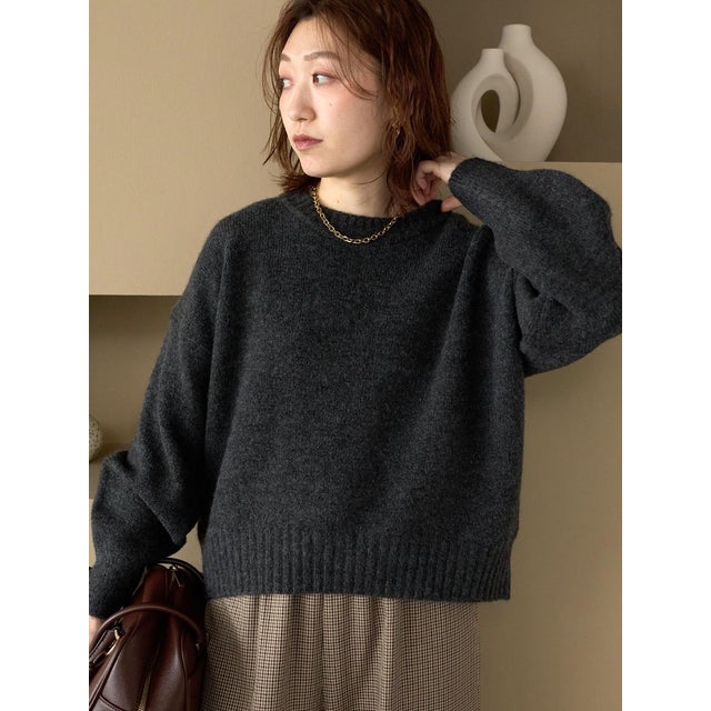 ウォッシャブルワイドクルーネックニット （グレー）