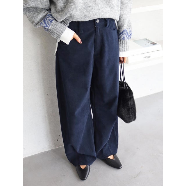 コーデュロイカーブパンツ （ネイビー）