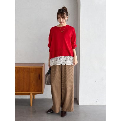 レースキャミレイヤードニット （レッド）｜詳細画像