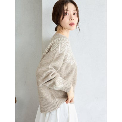 ウール混ノルディックニット （ベージュ）｜詳細画像