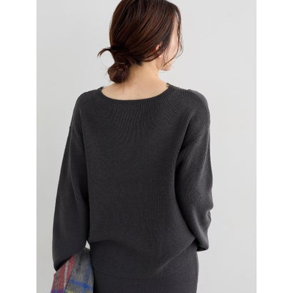 レースレイヤードVネックニット×スカートセット （グレー）｜詳細画像