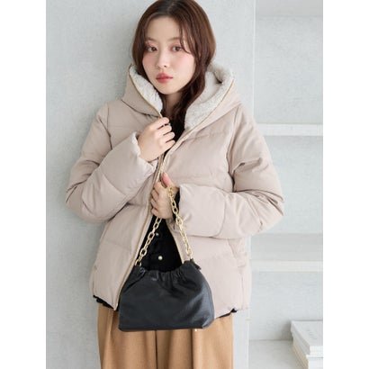 ファーフードショートダウン （ブラウン）｜詳細画像