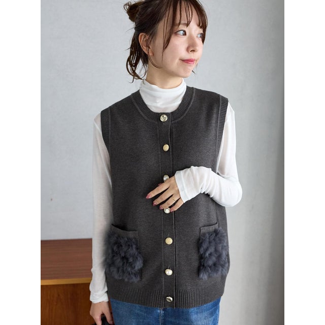 TORRAZZO DONNA別注ファー×ビジューベスト （グレー）