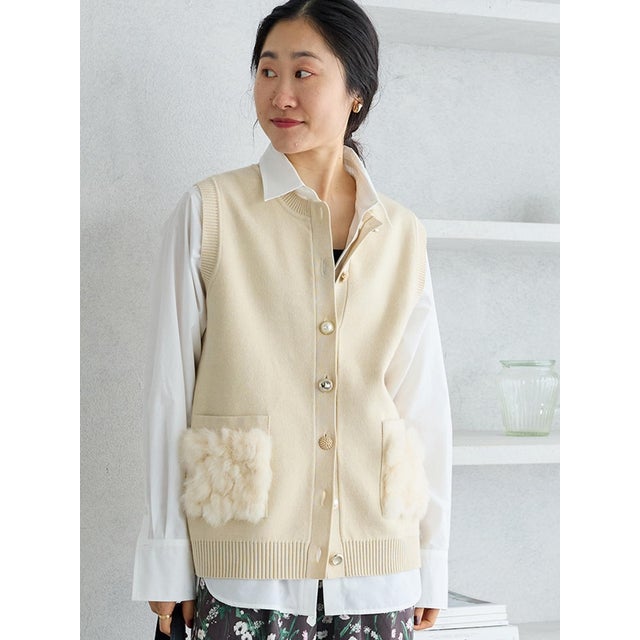 TORRAZZO DONNA別注ファー×ビジューベスト （ベージュ）