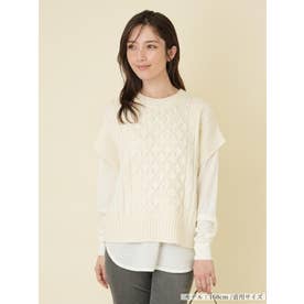 ビーズ刺繍ケーブルニットベスト【NEMIKA】 （アイボリー）