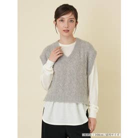ビーズ刺繍ニットベスト【NEMIKA】 （ライトグレー）