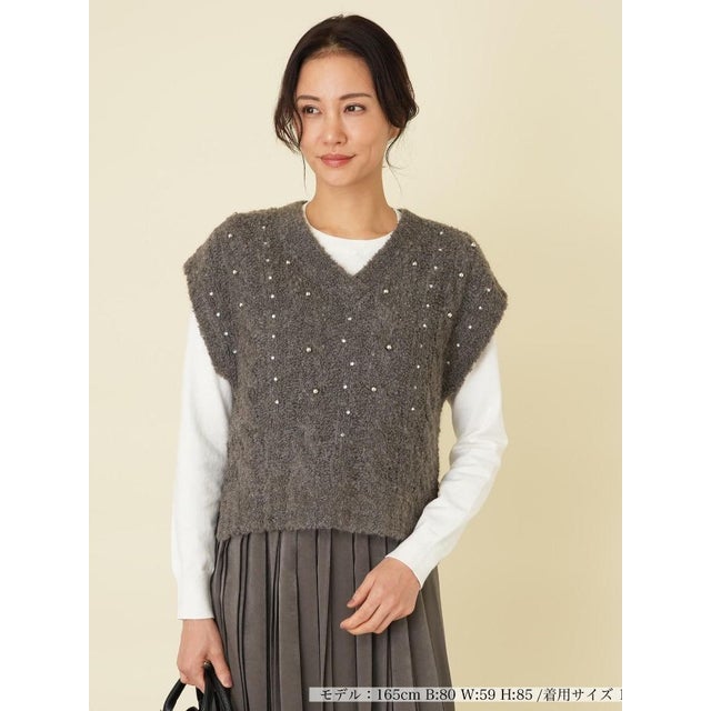 ビーズ刺繍ニットベスト【NEMIKA】 （ブラウン）