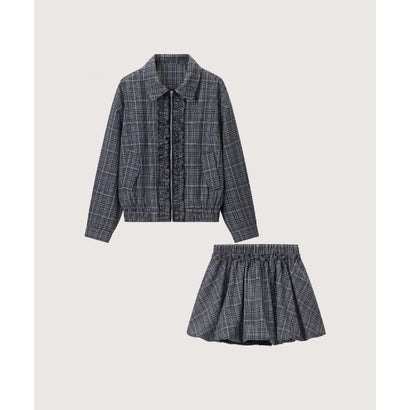 Plaid Ruffle Zip Jacket Bubble Skirt Set Up （Navy）｜詳細画像